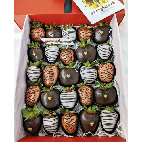 25pcs Grey, Bronze & Black Chocolate Strawberries Gift Box 